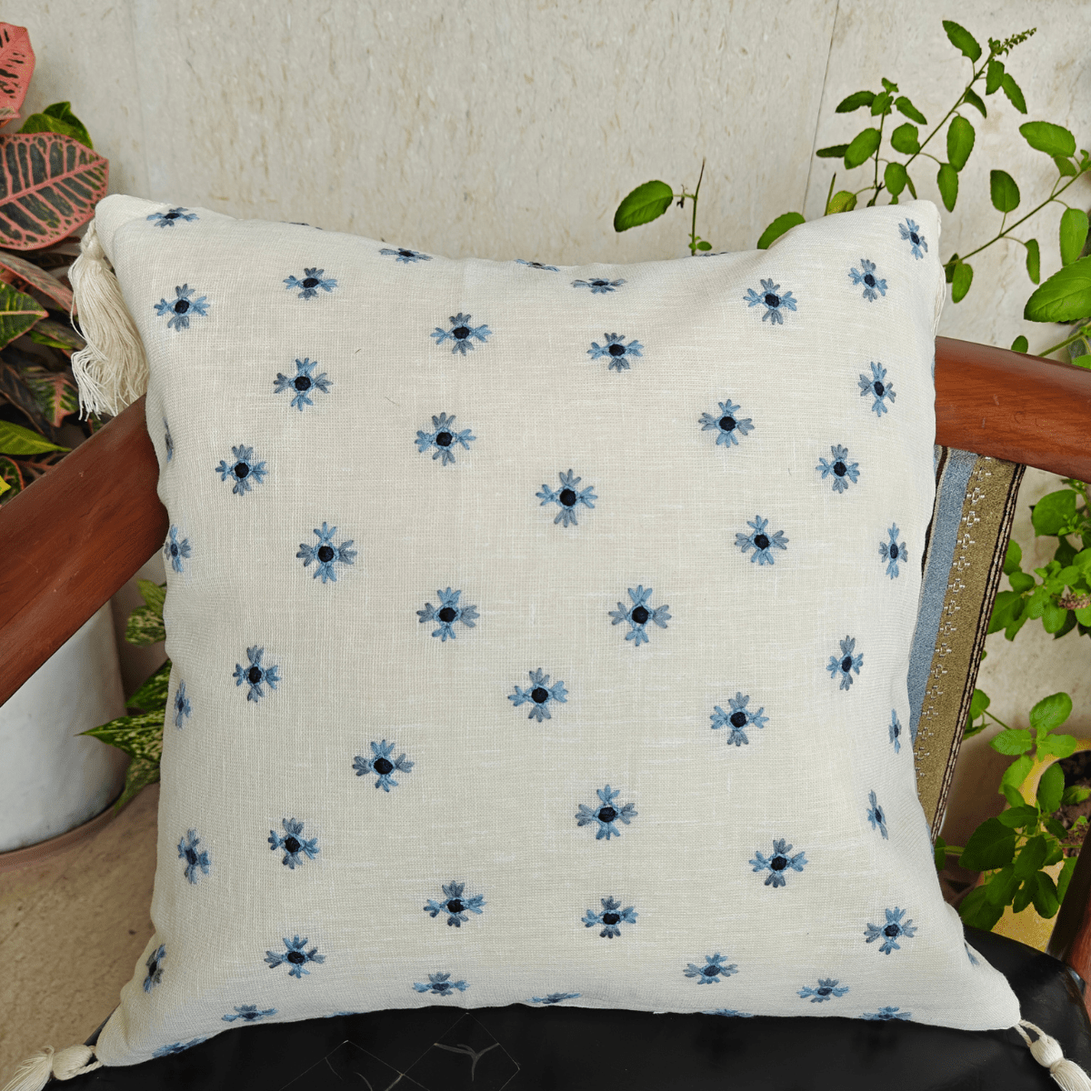 Pearl Cushion Cover Set – Tissue Fabric – 16" x 16" (Set of 2 Designs) - Coral Slub -